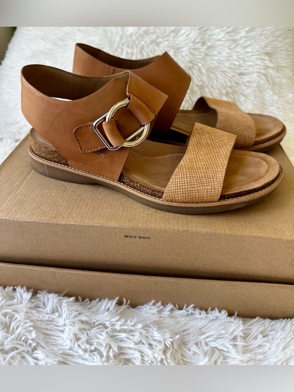 SÖFFT Bali Leather Sandals Tan Cork Footbed Comfort Slingback Women’s Size 9.5i
